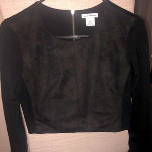 Mixed media long sleeve cropped top